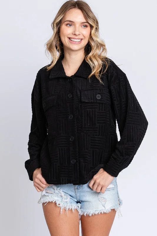 Timeless Women's Apparel Black Velvet Textured Shirt Jacket