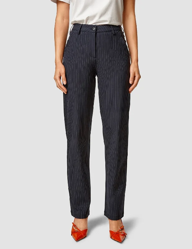 High-Fashion Women's Clothing Essential Pants Straight Navy Pinstripe