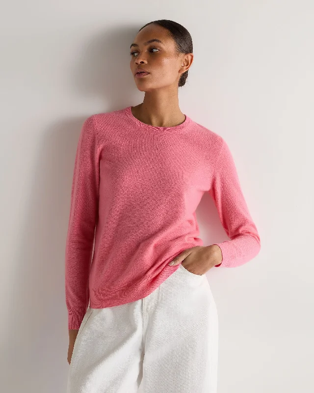 Fashionable Women's Casual Apparel Women's Evie Classic Round Neck Cashmere Sweater Camellia Pink