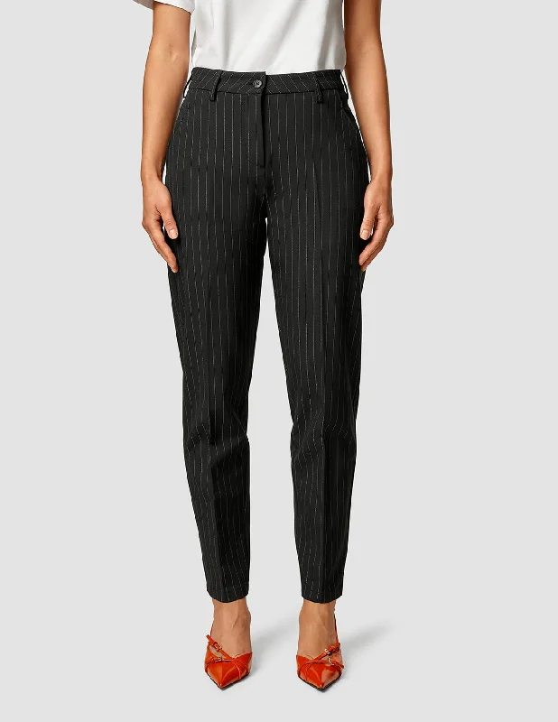 Women's Clothing For Outdoor Events Essential Pants Tapered Black Silver Pinstripe