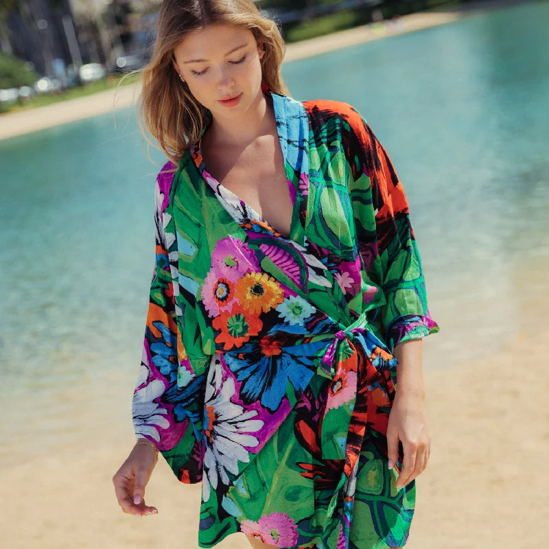 Women's Clothing Sale Online Short Kimono Robe - Flower Vibes