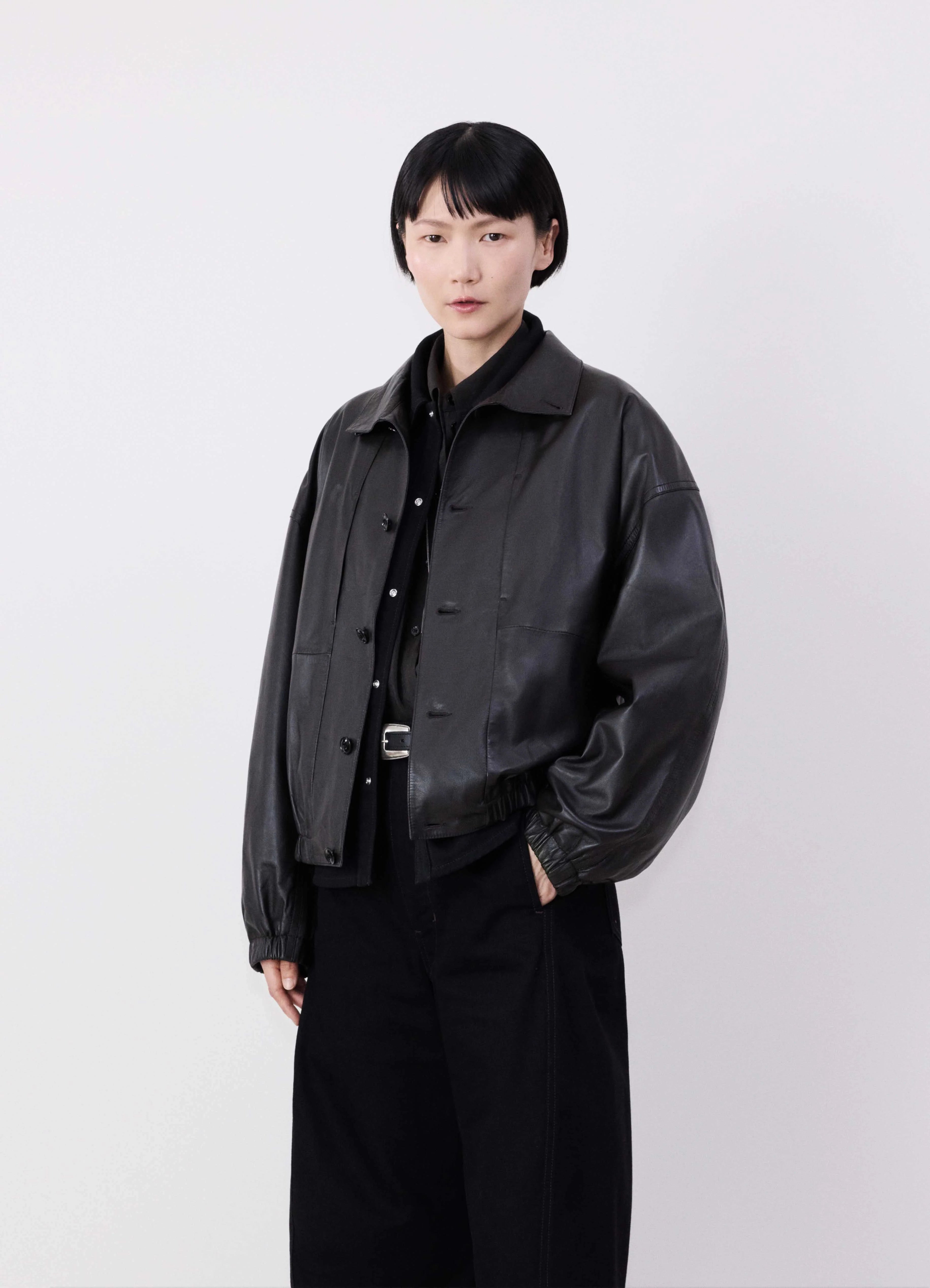 Clothes Of Woman STAND COLLAR LEATHER BLOUSON