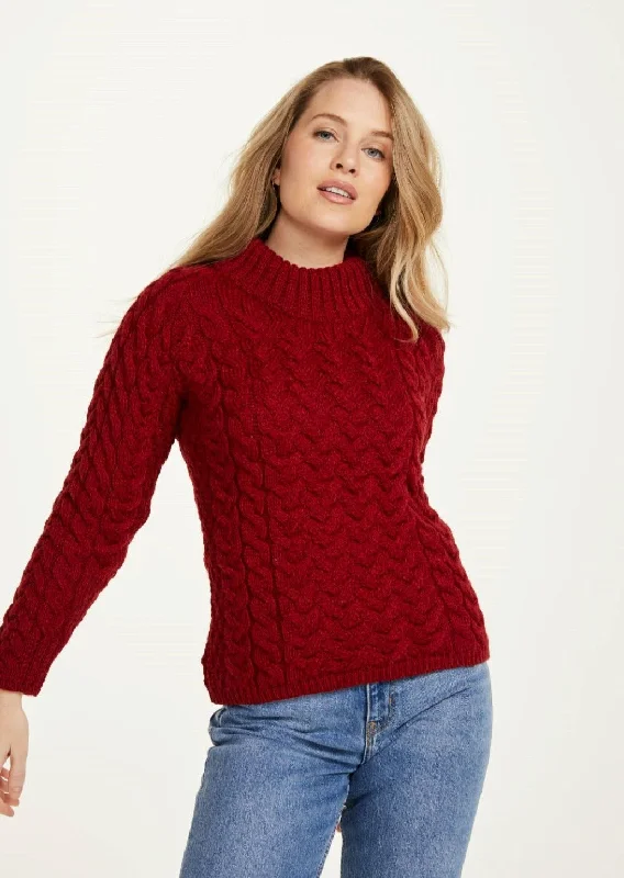 Affordable Fashion for Women Aran Crew Neck Sweater | Red