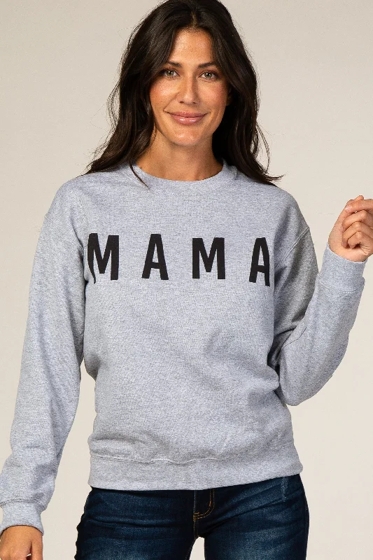 Women's Everyday Clothes Grey Screen Print Mama Pullover Sweatshirt