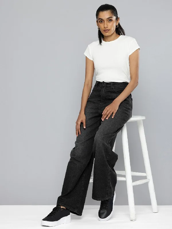 Women's Everyday Attire Women's High Rise Ribcage Charcoal Wide Leg Jeans