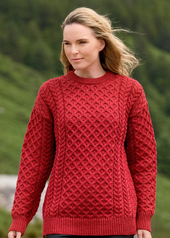 Charming Everyday Clothing For Women Aran Crew Neck Merino Sweater | Cherry