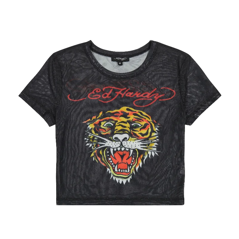 Affordable Fashion Clothing For Women Mesh Tiger Head Baby Tee