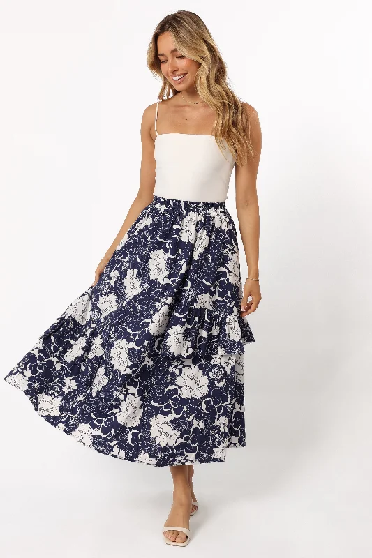 Affordable Women's Fashion Josephine Tiered Midi Skirt - Navy