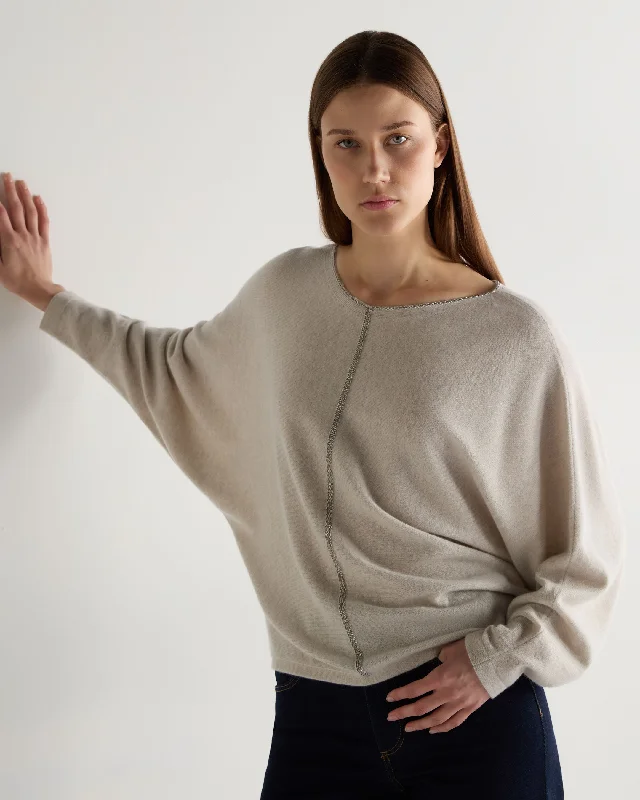 Vintage-Inspired Women's Clothes Women's Metal Trim Batwing Cashmere Sweater Pebble Grey