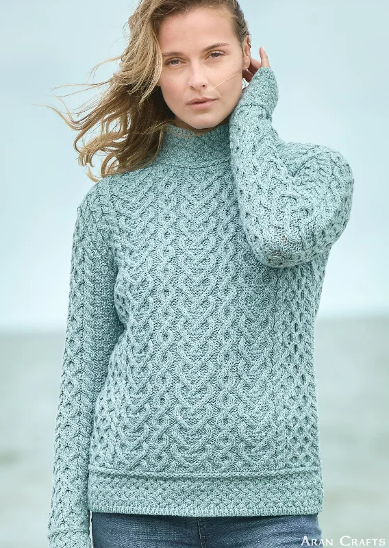 Fashionable Women's Clothes Aran Crafts Hearts High Neck Sweater | Mermaid