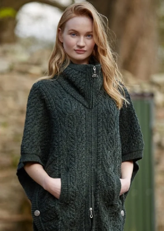 Casual Style for Busy Women Aran Crafts Funnel Neck Cardigan | Green