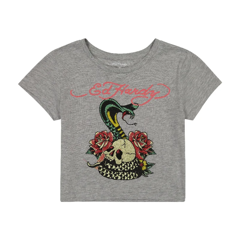 Women's Occasion Wear Clothing Rhinestone Rose Cobra Baby Tee