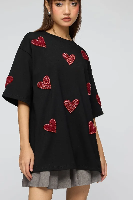 Women's Fashion Clothing Heart Eyes Dream Black Oversized Tee