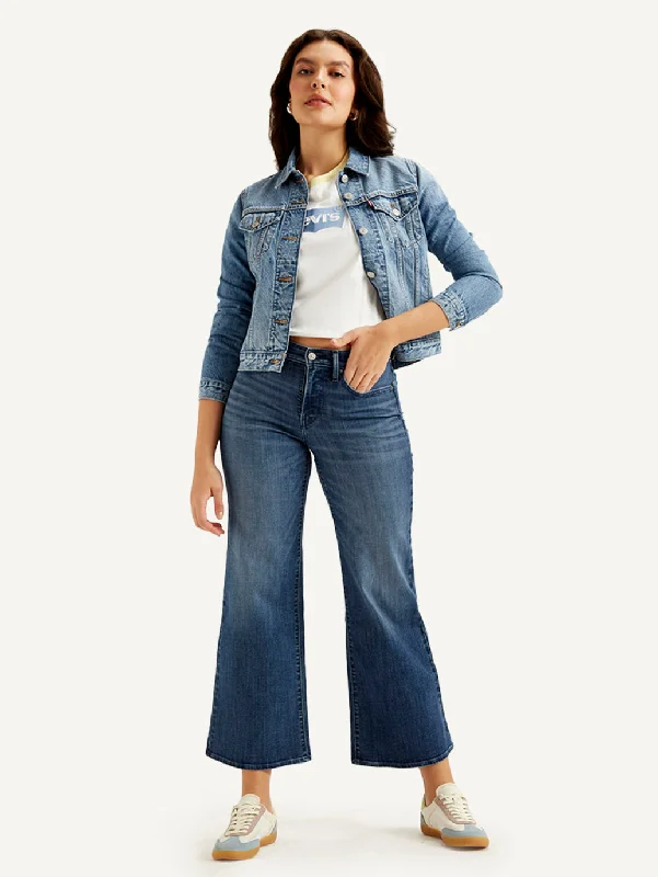 Women's Date Night Outfit Women's High Rise Blue Flared Jeans