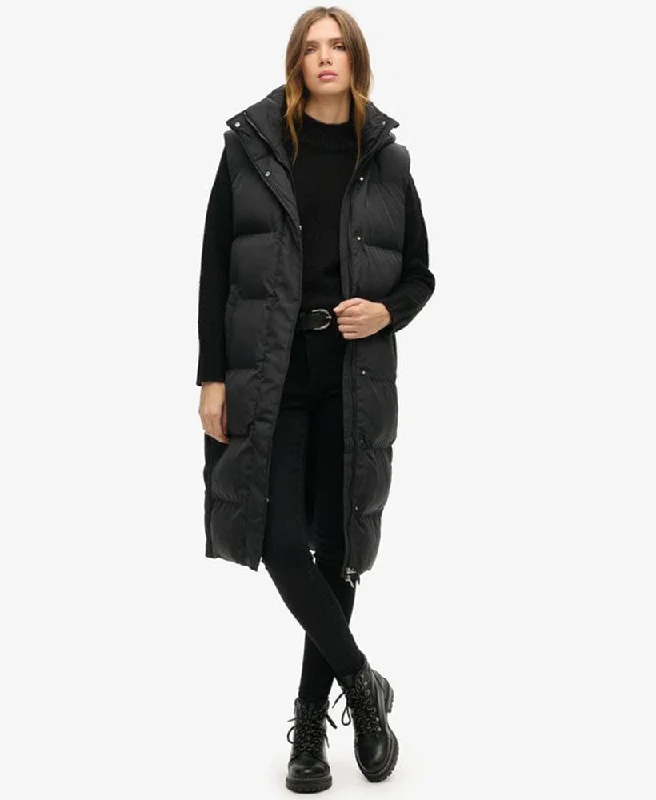 Stylish Dresses for Women Longline Hooded Puffer Gilet | Black