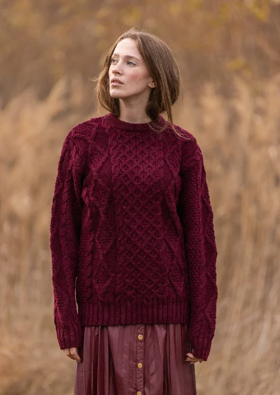 Women's Seasonal Clothing Heavy Weight Aran Sweater | Wine