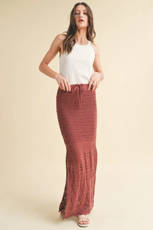 Casual Outfit For Women Brick Crochet Midi Drawstring Skirt