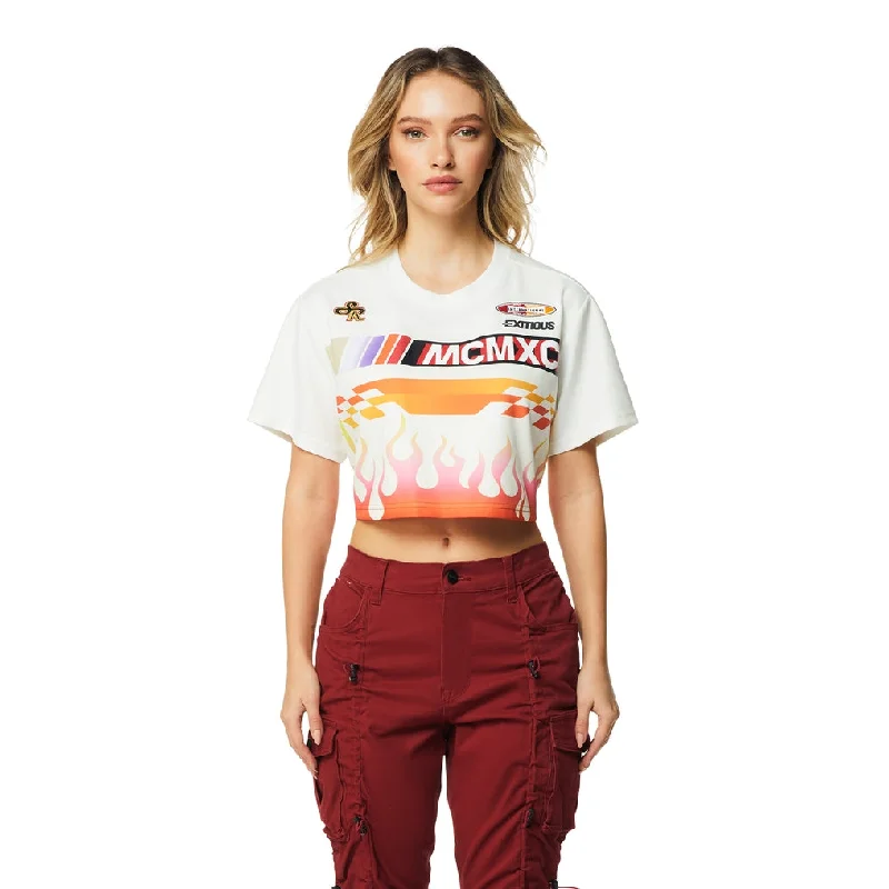 Women Online Clothing Boutiques Cropped Racing T-Shirt - Red