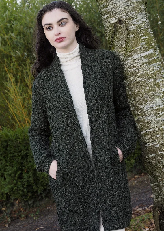 Women's Casual Outfit Aran Crafts Celtic Braid Coat | Green