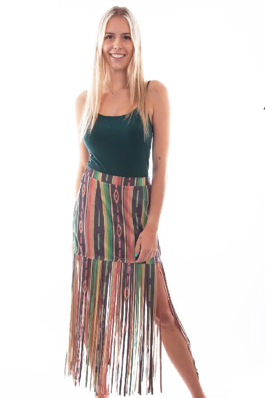 Modern Women's Wardrobe Essentials Scully Womens Serape Print Fringe Serape Polyester Blend Skirt