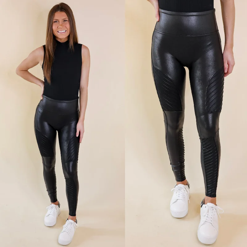 Women's Layered Outfit SPANX | Faux Leather Moto Leggings in Black