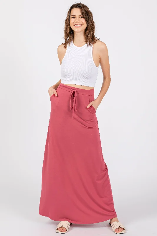 Women's Travel Outfit Set Salmon Drawstring Maxi Skirt